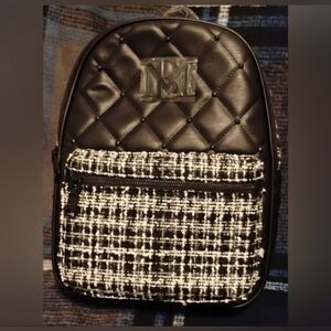 Black Quilted Backpack with Tweed Front Pocket